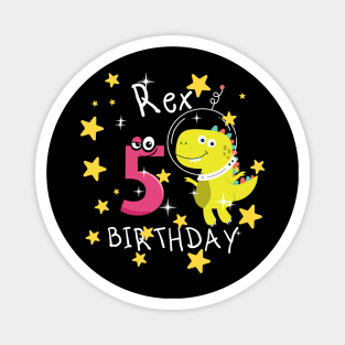 Kids 5 Year Old Dinosaur Outer Space Birthday Astronaut 5th Magnet